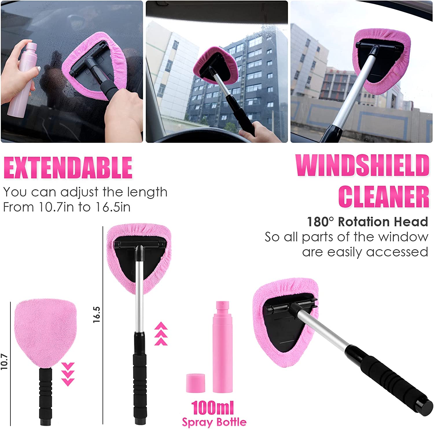 17pcs Car Cleaning Kit, Pink Car Interior Detailing Kit with High