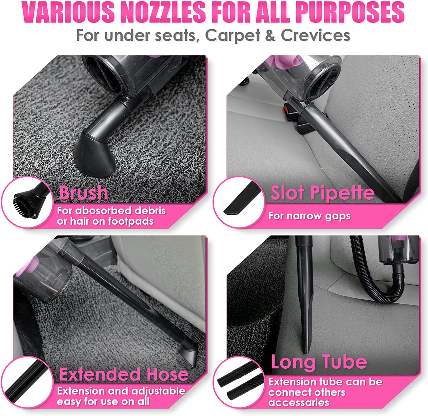 HORDALOR Pink Car Interior Detailing Kit, 16Pcs Car Cleaning Kit with High  Power Handheld Vacuum, Detailing Brush Set, Cleaning Gel, Windshield