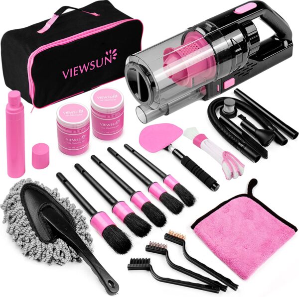 17pcs Car Cleaning Kit, Pink Car Interior Detailing Kit with High Power  Handheld Vacuum, Detailing Brush Set, Windshield Cleaner, Cleaning Gel